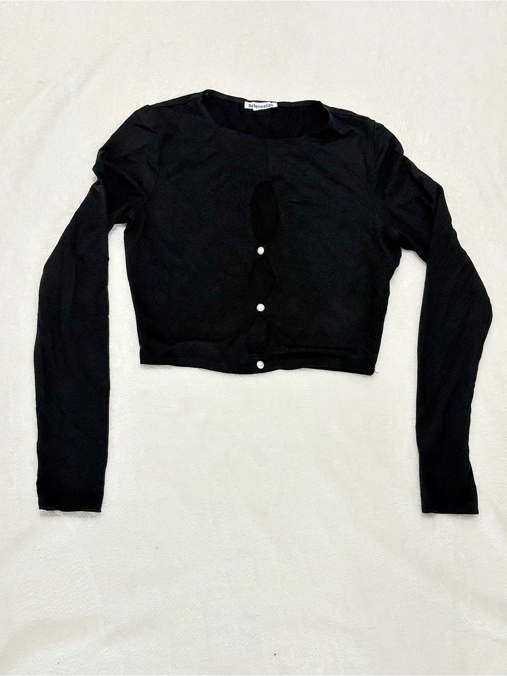 Reformation Vernon Knit Top Black Long Sleeve Cropped Size Small